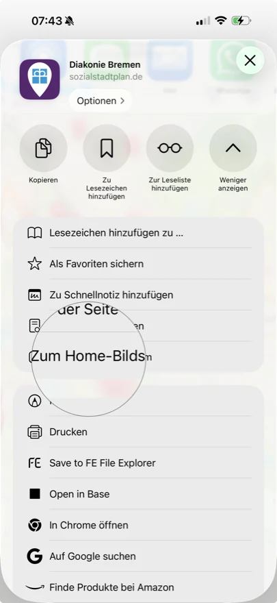 iOS dialog for adding the PWA to the home screen