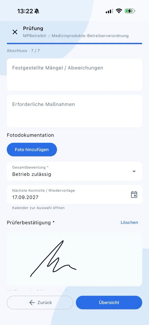 Mobile Prüfung mit Fotodokumentation und digitaler Unterschrift